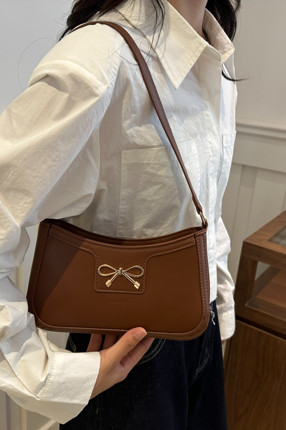 Bow Trim PU Leather Shoulder Bag - Premium Shoulder Bag from Concordia Style Boutique - Just $18.68! Shop now at Concordia Style Boutique