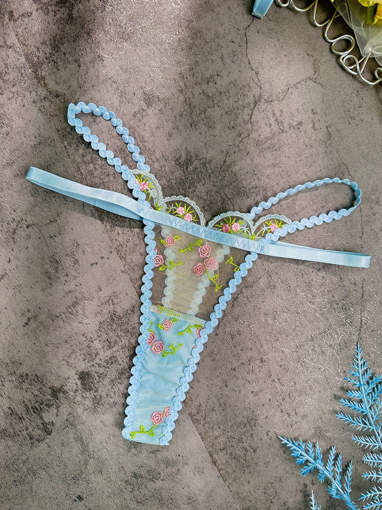 Light Blue Floral Lace Lingerie Set - Concordia Style Boutique