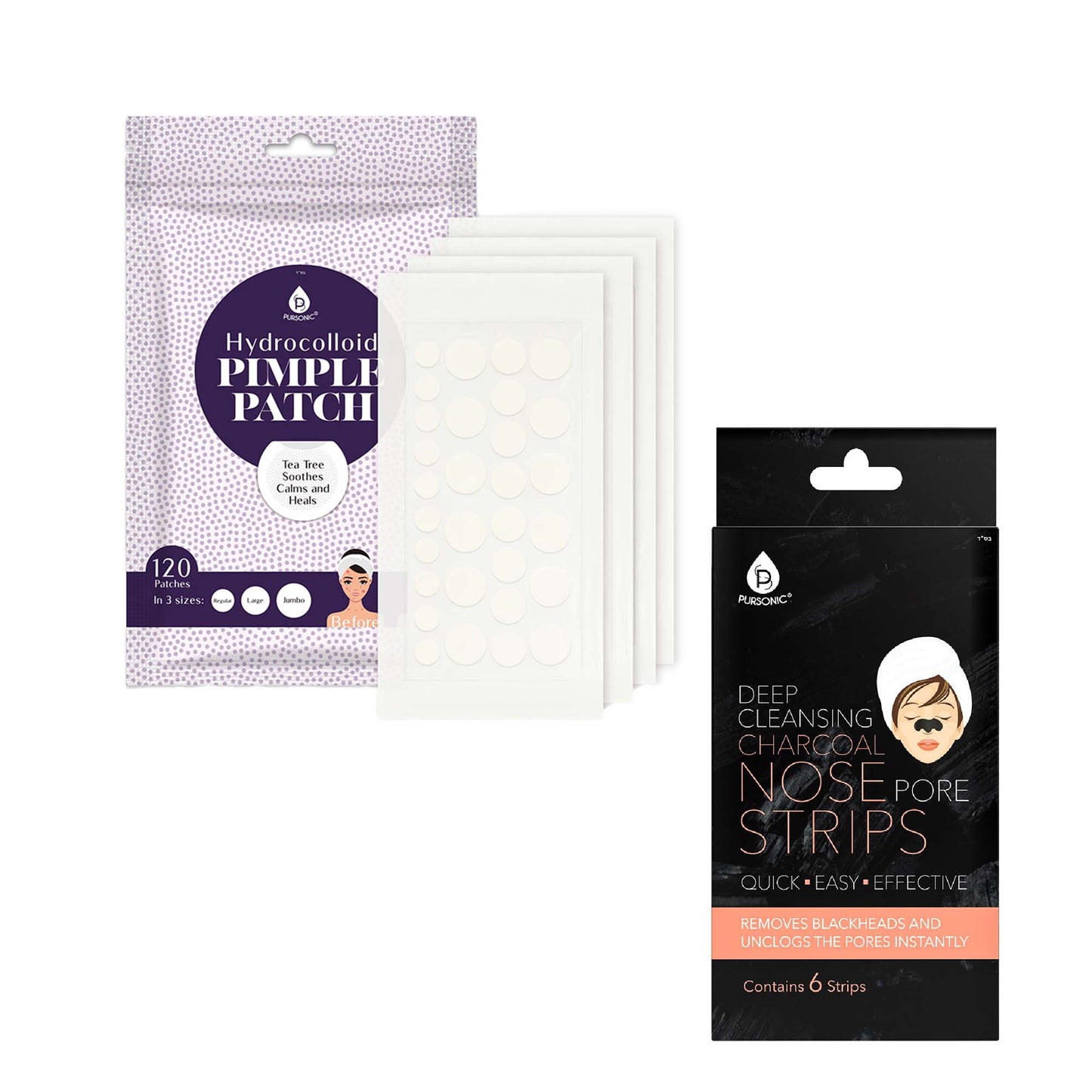Pursonic Deep Cleansing Charcoal Nose Pore Strip 6-Pack & Hydrocolloid Pimple Patch, 120-Count - Concordia Style Boutique