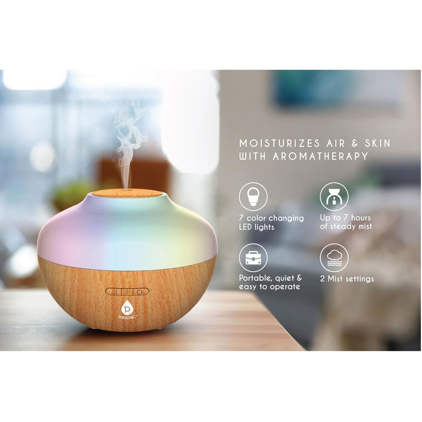 Pursonic Aromatherapy Diffuser & Essential Oil Set-Ultrasonic Top 3 Oils-300ml with 2 Mist Settings 7 Ambient Light Settings - Concordia Style Boutique