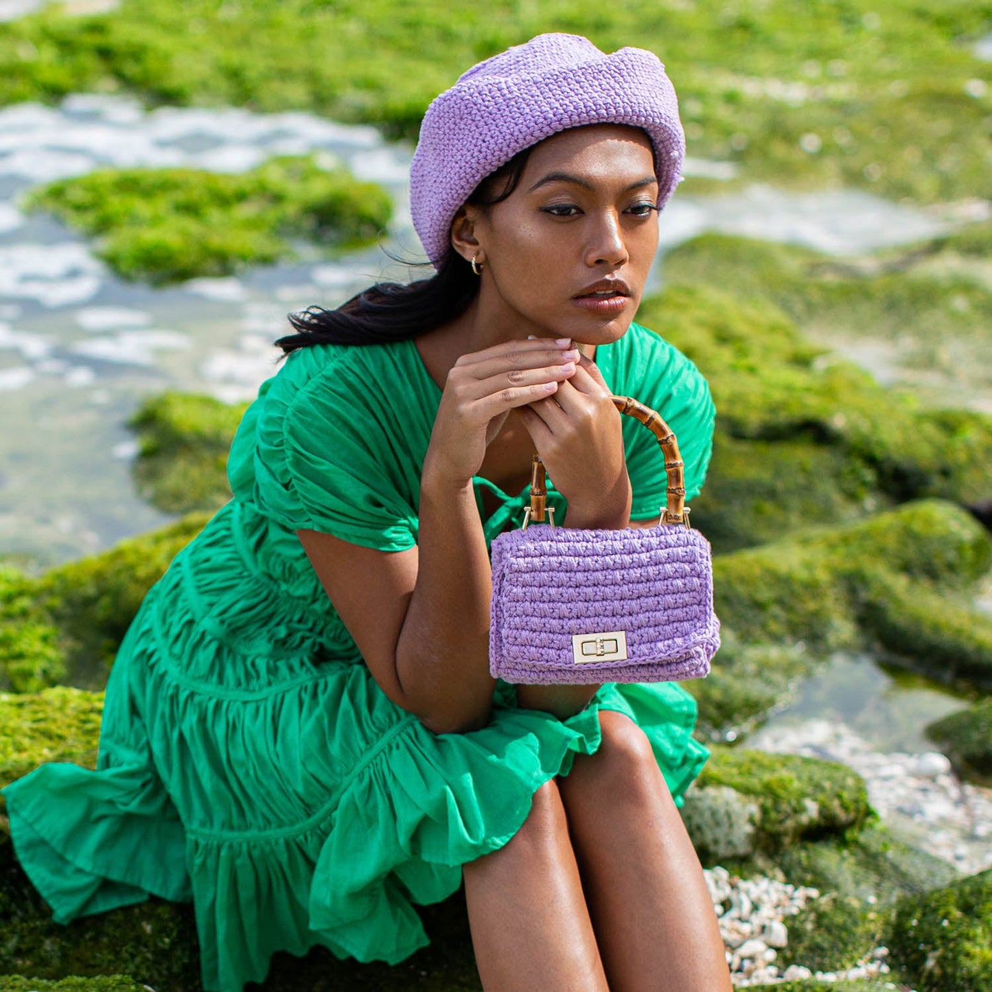 AIRMAIL Mini Crochet Handbag In Mauve Purple