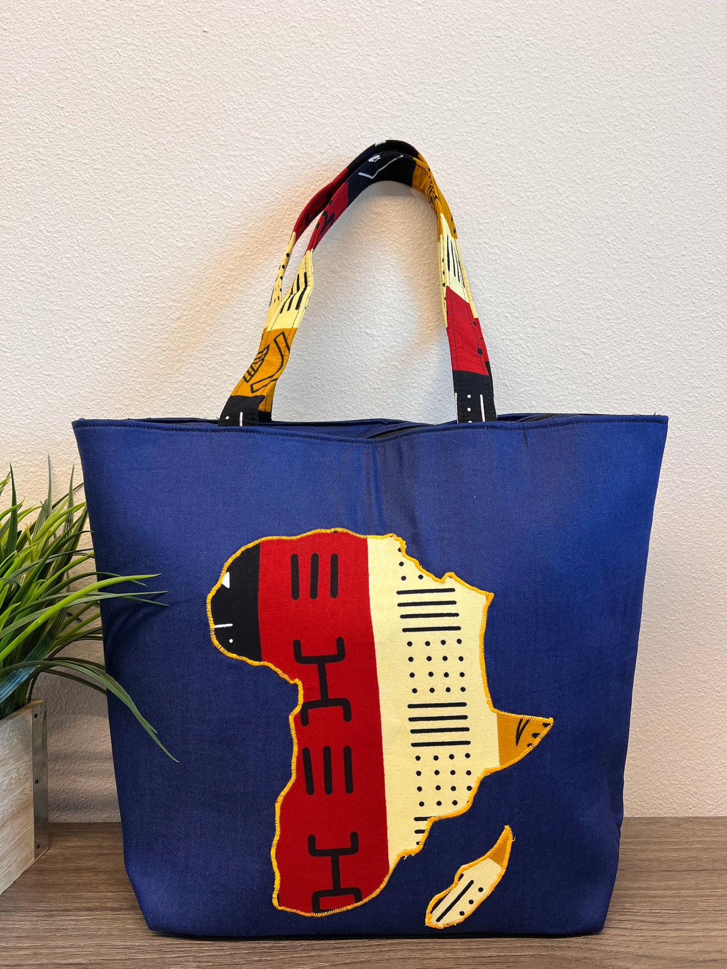 Denim African Map Tote Bag