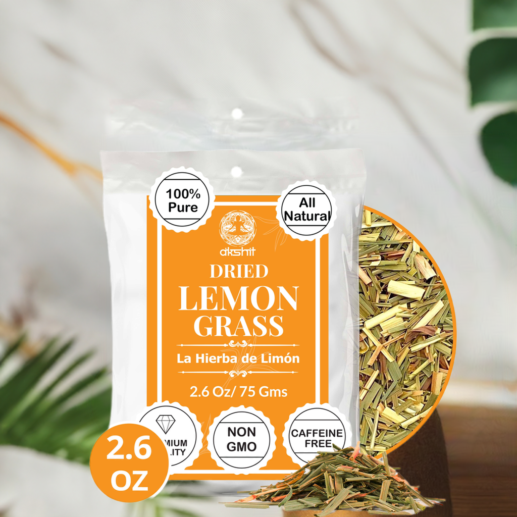 Akshit Dried Lemongrass Leaves | Dried Lemongrass Tea | Loose Leaf Tea | Te De Limon | Lemon Grass Leaves| 2.6 oz I limón césped I Citronnelle Bio Akshit