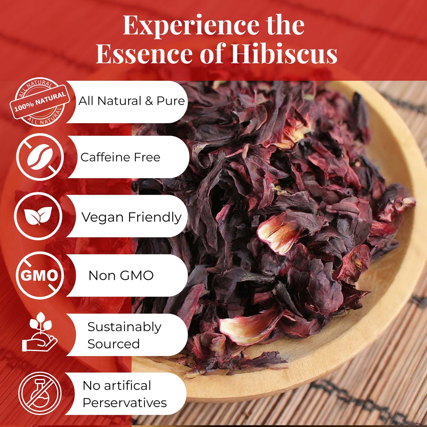 Akshit Hibiscus flowers 2.6 oz Herbal Tea | Flor de Jamaica tea | Dried Hibiscus | Loose Leaf Tea | Caffeine-Free | Vegan Friendly | Fleurs d'hibiscus bio Akshit