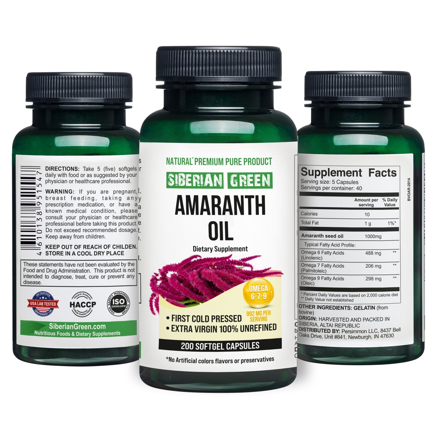 Siberian Green Amaranth Seed Oil Capsules – 200 Softgels | Cold Pressed & Unrefined - Concordia Style Boutique