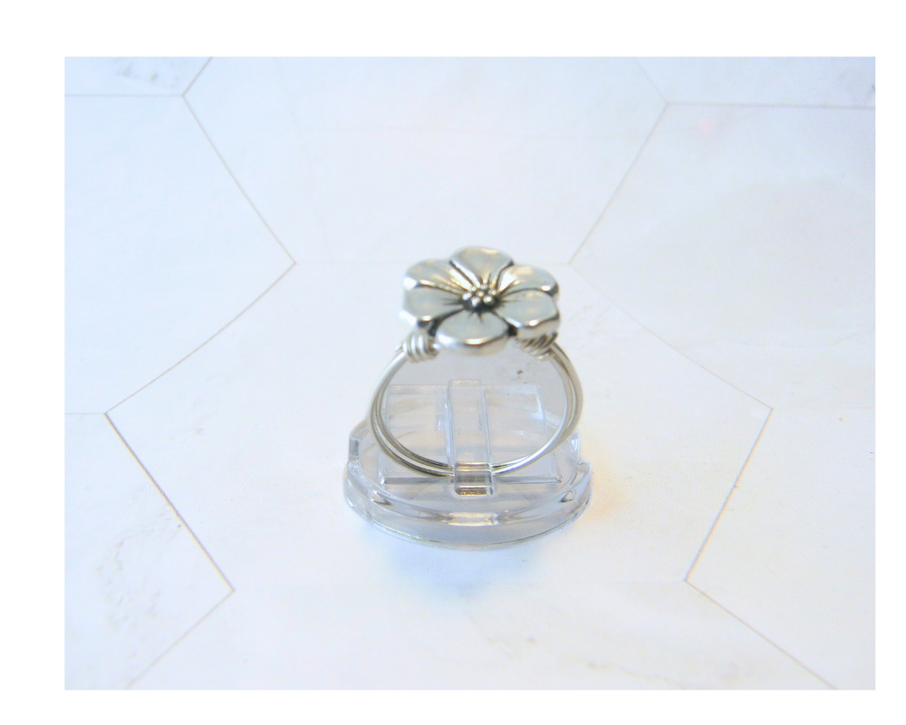 Silver Flower Ring, Wire Wrapped Sterling Silver Ring