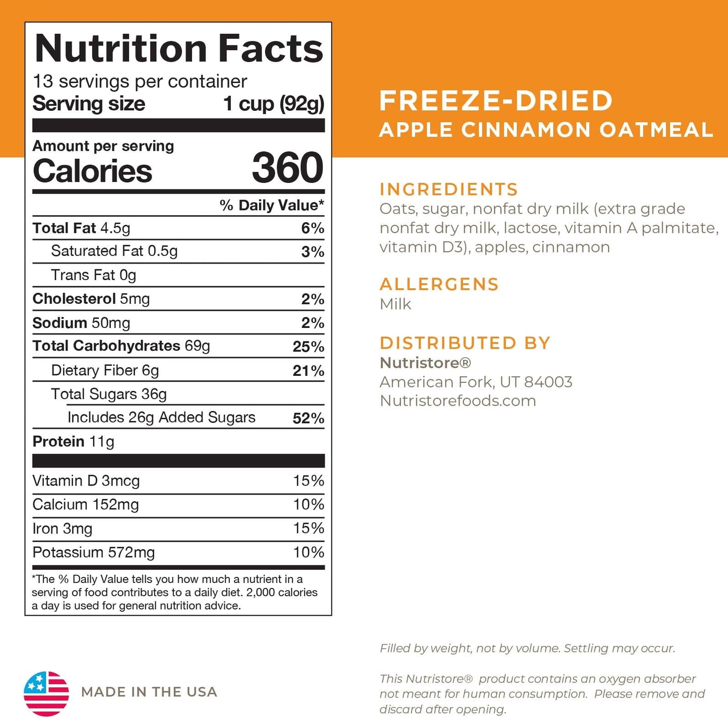 Apple Cinnamon Oatmeal Freeze Dried - #10 Can - Concordia Style Boutique