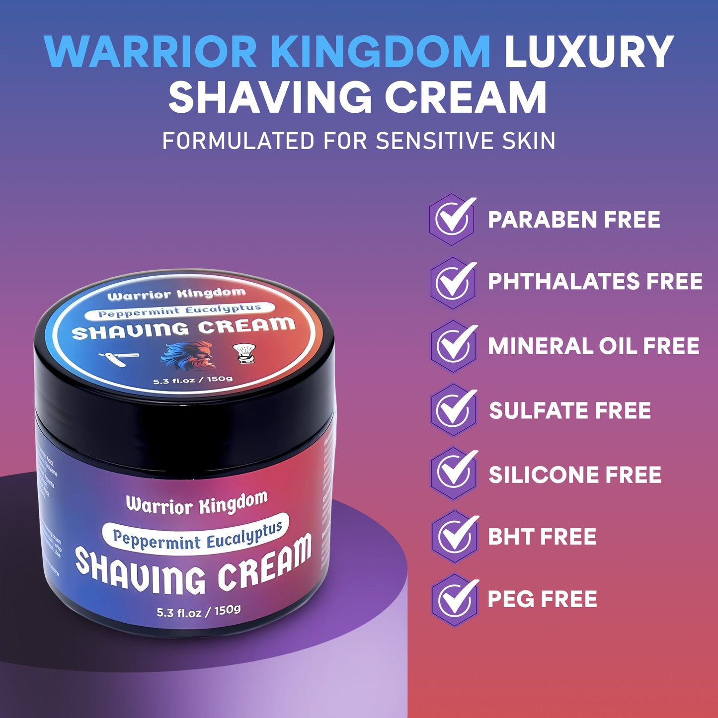 Warrior Kingdom Shaving Cream - Peppermint Eucalyptus for sensitive skin Vegan Paraben free - Concordia Style Boutique