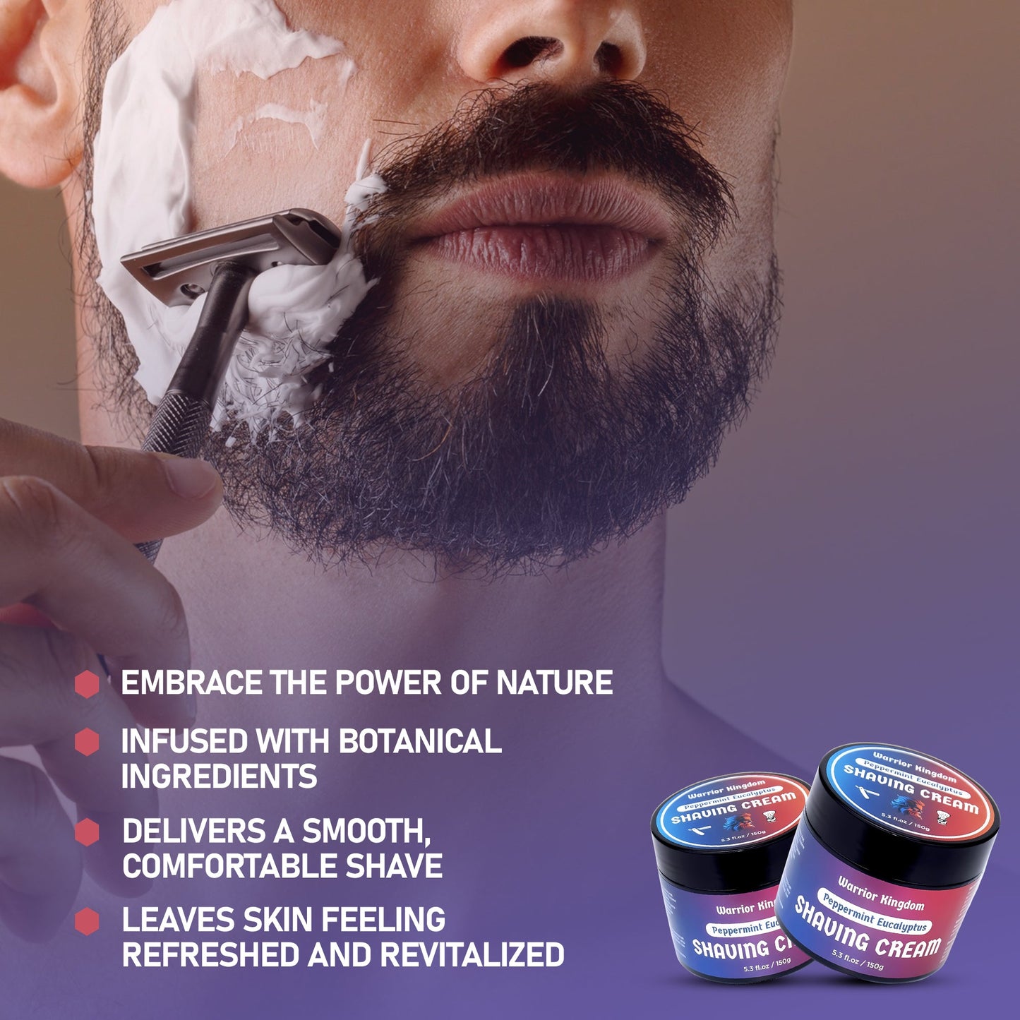 Warrior Kingdom Shaving Cream - Peppermint Eucalyptus for sensitive skin Vegan Paraben free - Concordia Style Boutique
