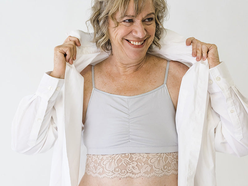 Astrid Bralette with Lace, Champagne/Grey