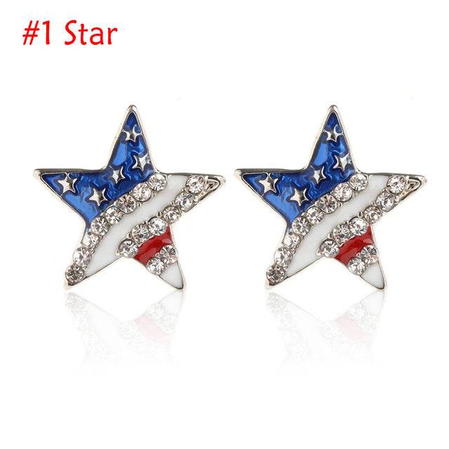 Heart Crystal Ear Studs - Star Shaped American Flag Earrings - Patriotic Jewelry - Oorbellen - Concordia Style Boutique