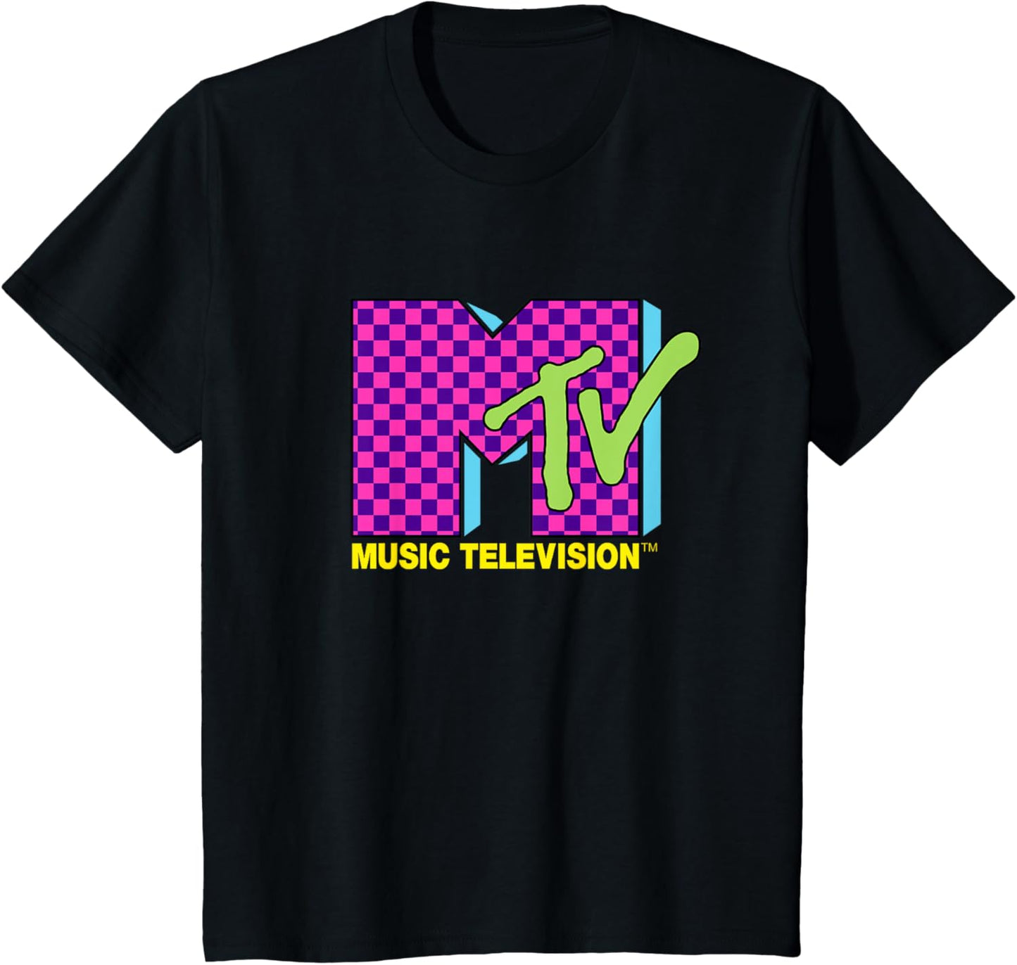T-Shirt - MTV Music Television Retro 80's Neon Pink with Checkerboard Logo - Concordia Style Boutique