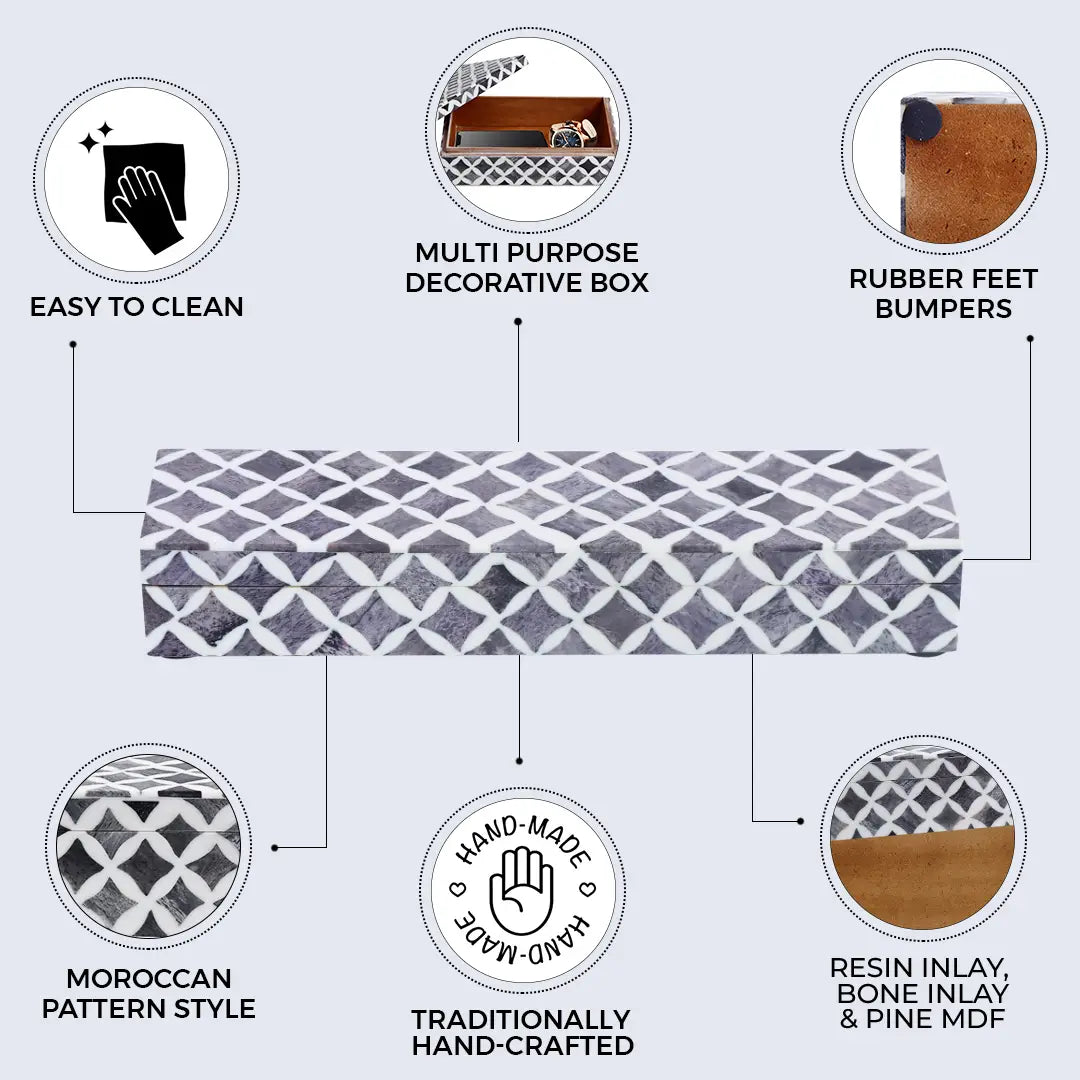 Star Pattern Bone & Resin Inlay Decorative Storage Box – Grey - Concordia Style Boutique