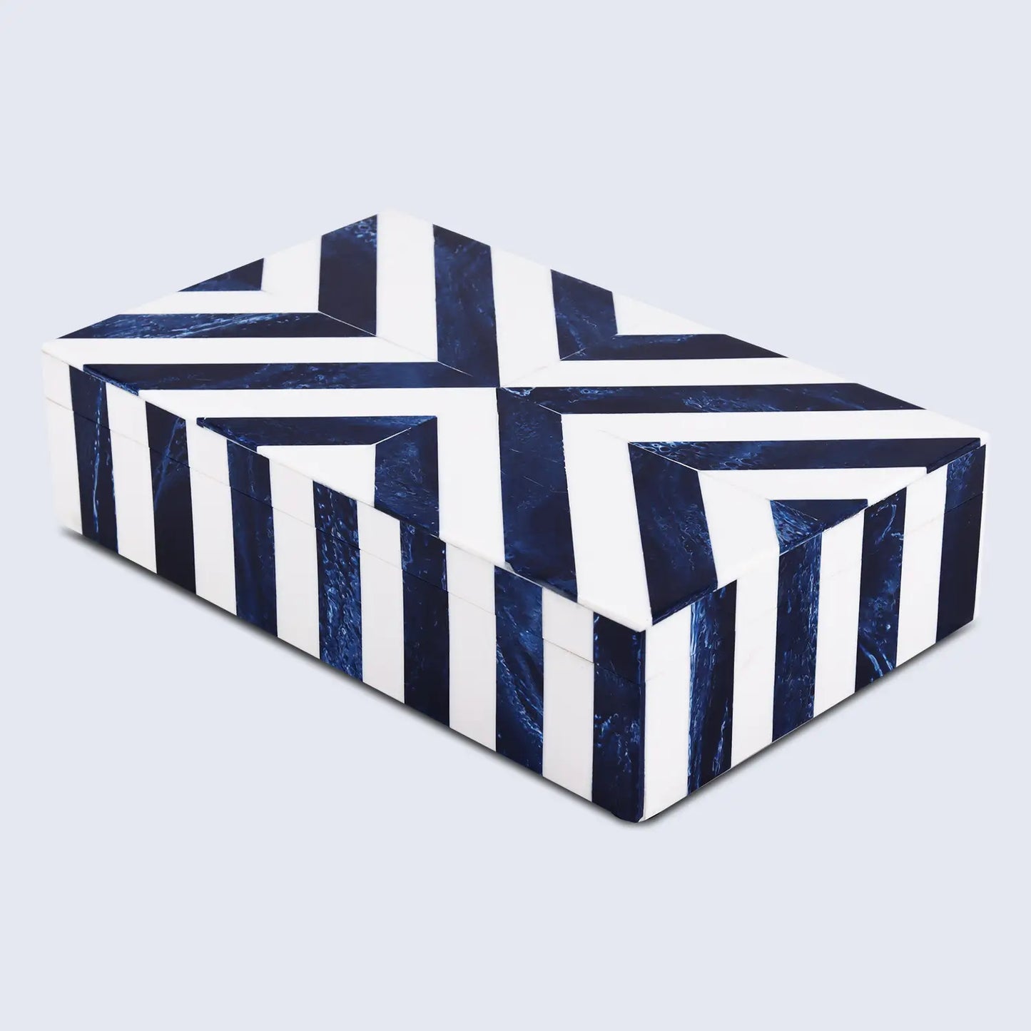 Chevron Bone Inlay Decorative Storage Box in 6 Sizes, Blue & White - Concordia Style Boutique
