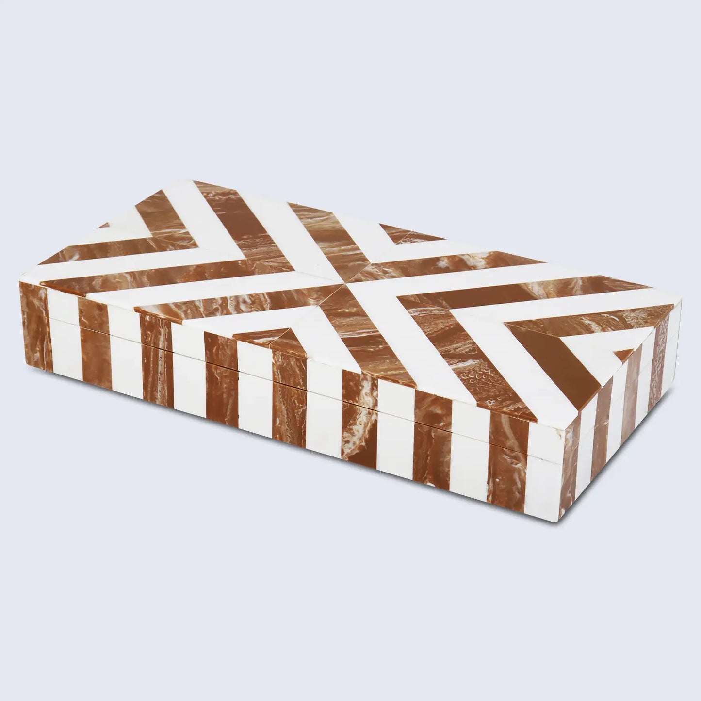 Chevron Bone Inlay Decorative Storage Box in 6 Sizes, Brown & White - Concordia Style Boutique