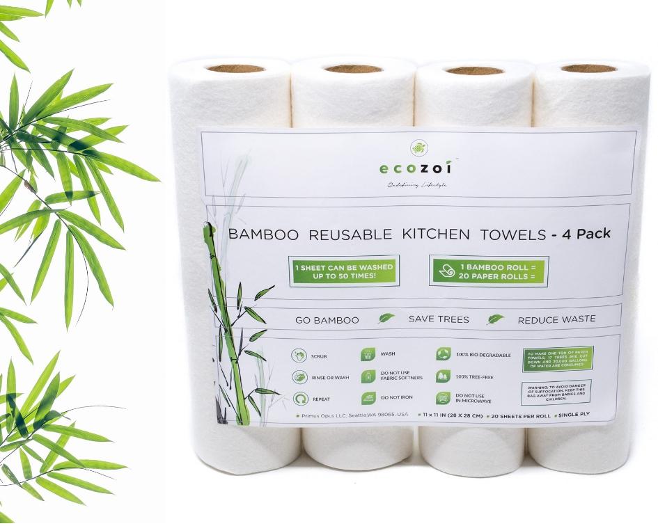 Reusable Bamboo Kitchen Paper Towels - Tree-Free, Eco-Friendly Rolls, 4-Pack - Concordia Style Boutique