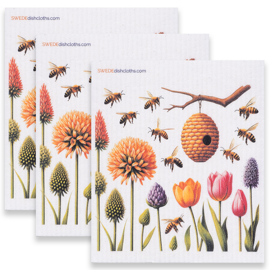 Eco-Friendly Swedish Dishcloths - Bees with Beehive Set of 3 (Paper Towel Replacements) - Concordia Style Boutique