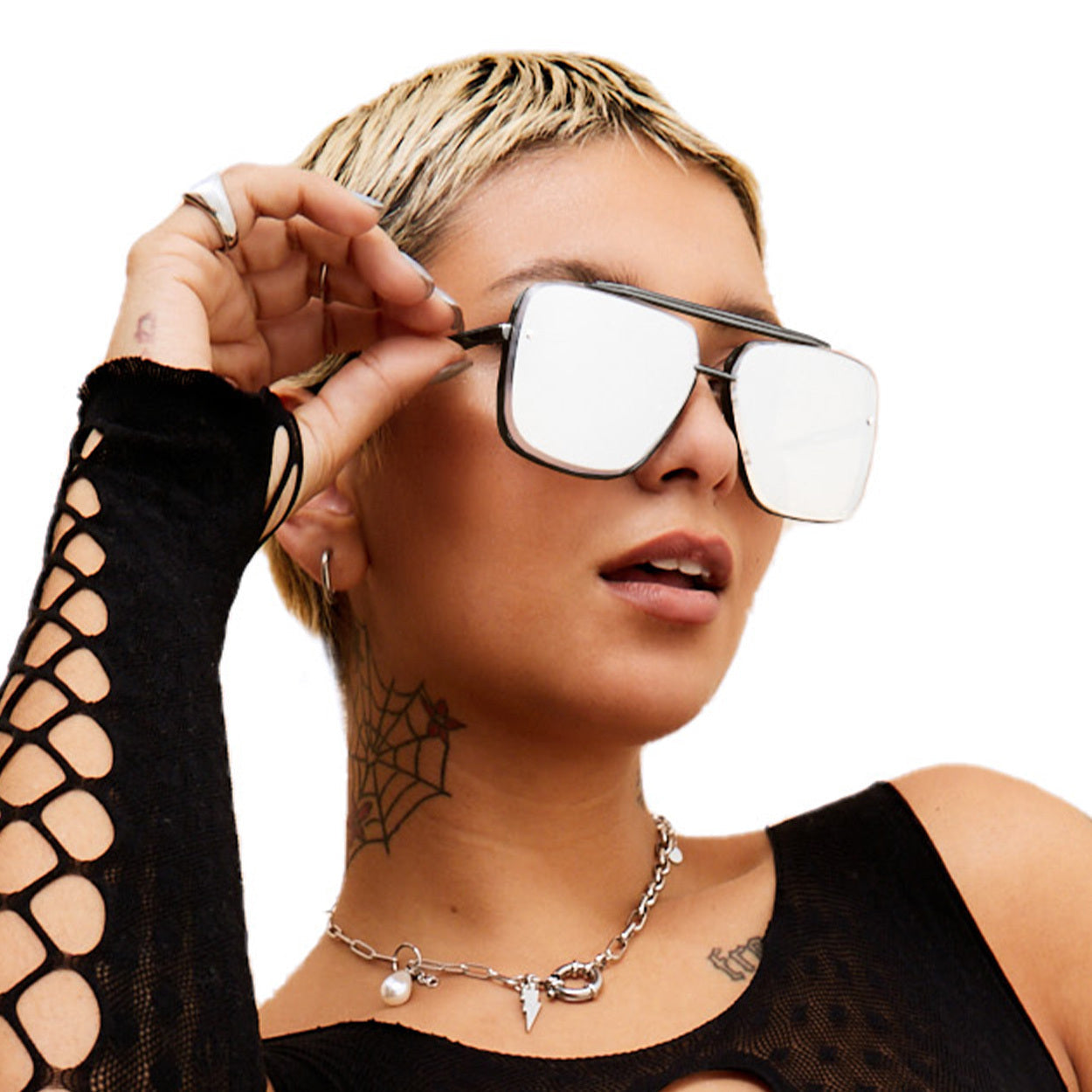 Bella - Chrome Black Oversized Squared Aviators - Concordia Style Boutique
