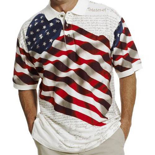 Men's Patriotic American Waving Flag 100% Cotton Polo Shirt - Concordia Style Boutique