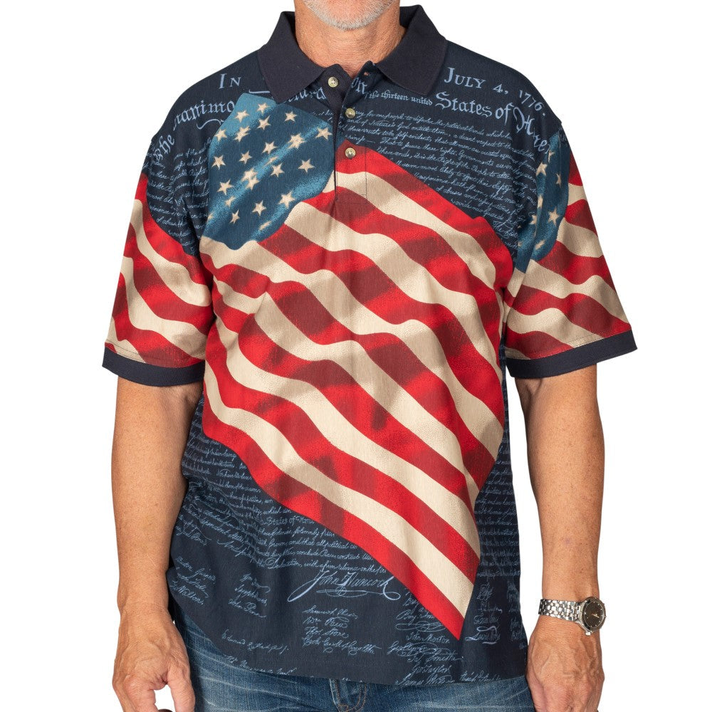 Men's Patriotic Waving American Flag 100% Cotton Polo Shirt - Premium shirt from The Flag Shirt - Just $39.99! Shop now at Concordia Style Boutique