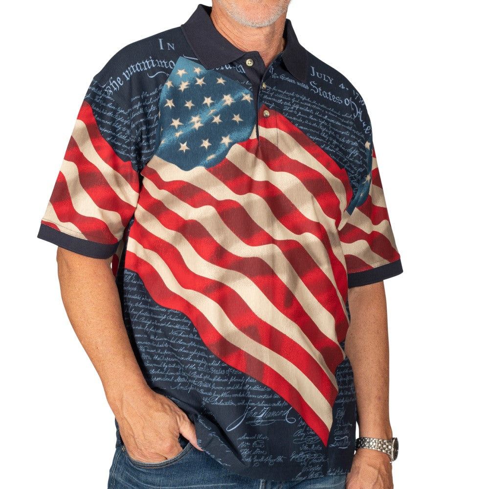 Men's Patriotic Waving American Flag 100% Cotton Polo Shirt - Premium shirt from The Flag Shirt - Just $39.99! Shop now at Concordia Style Boutique