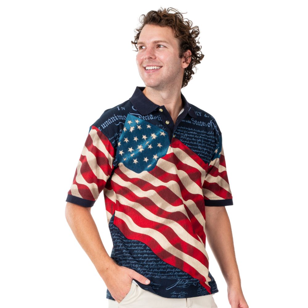 Men's Patriotic Waving American Flag 100% Cotton Polo Shirt - Premium shirt from The Flag Shirt - Just $39.99! Shop now at Concordia Style Boutique