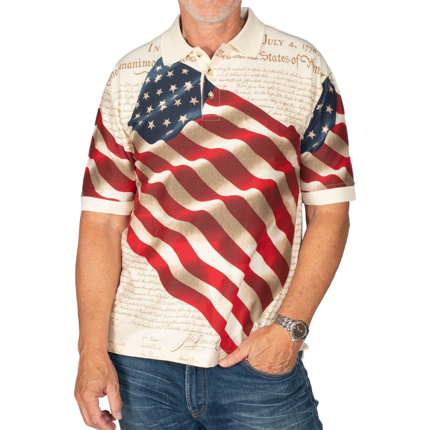 Men's Patriotic American Waving Flag 100% Cotton Polo Shirt - Concordia Style Boutique
