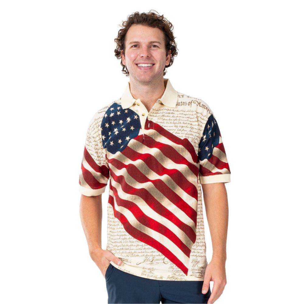 Men's Patriotic American Waving Flag 100% Cotton Polo Shirt - Concordia Style Boutique