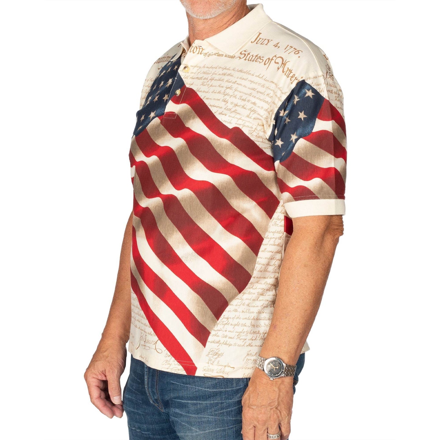 Men's Patriotic American Waving Flag 100% Cotton Polo Shirt - Concordia Style Boutique