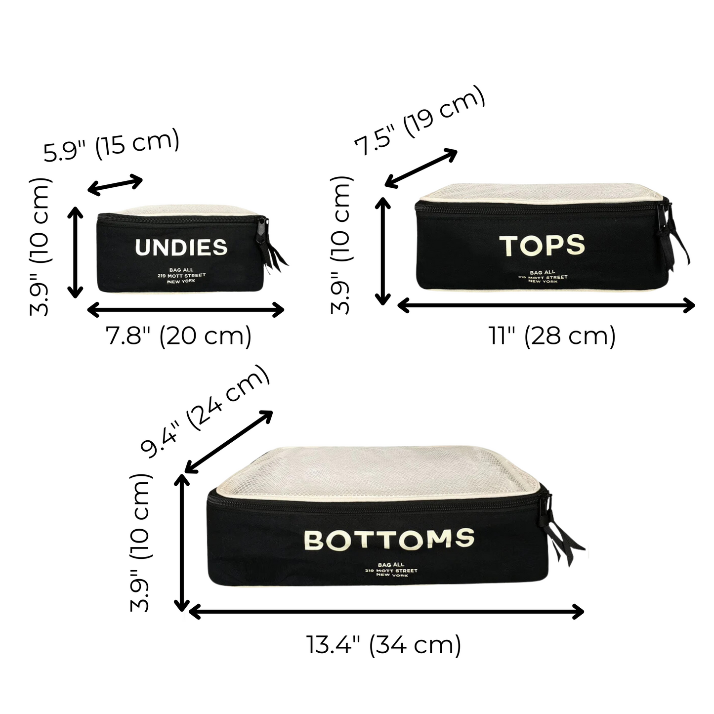 Cotton Packing Cubes, Print, 3-pack Black - Concordia Style Boutique