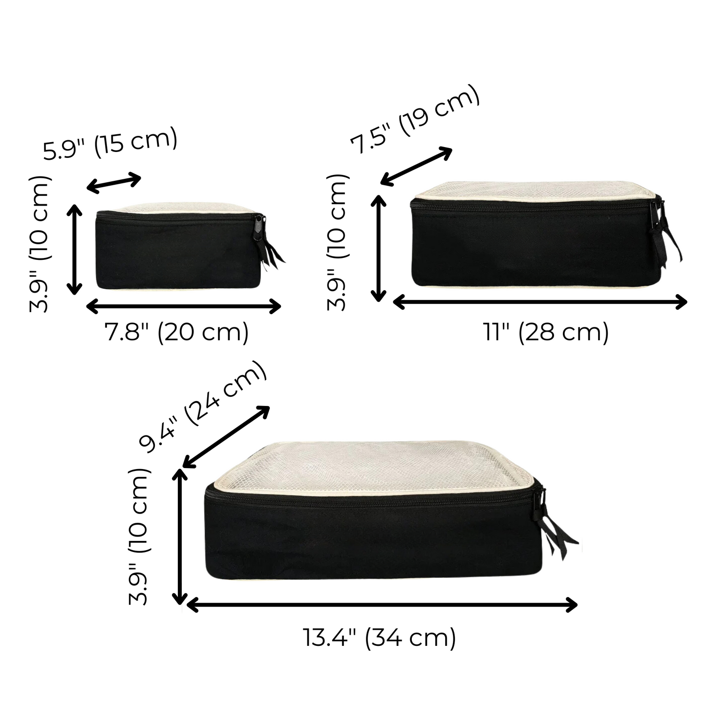 Cotton Packing Cubes, 3-pack Black - Concordia Style Boutique