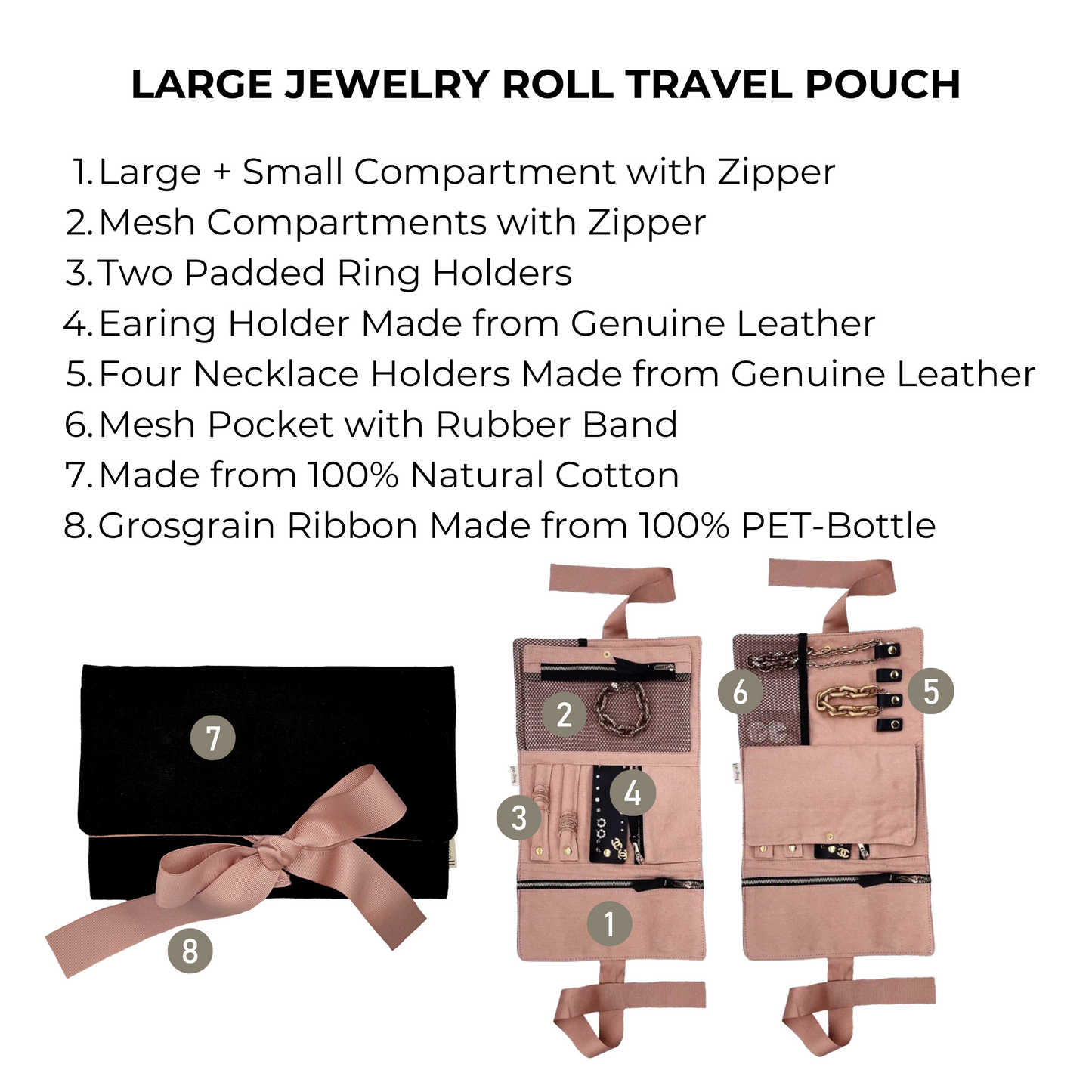 Large Jewelry Roll, Travel Pouch, Black - Concordia Style Boutique