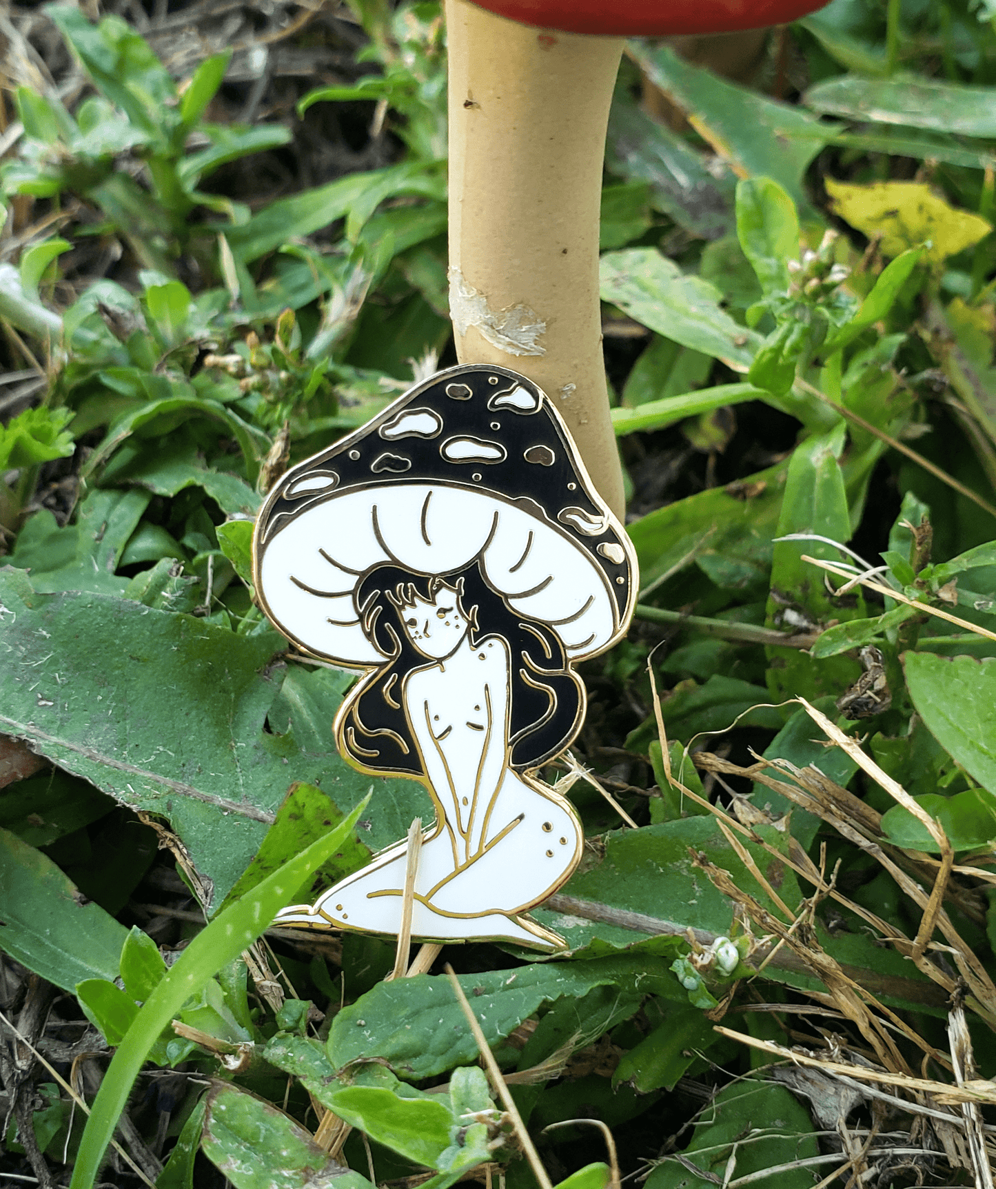 Black Mushroom Girl - Hard Enamel Pin - Concordia Style Boutique
