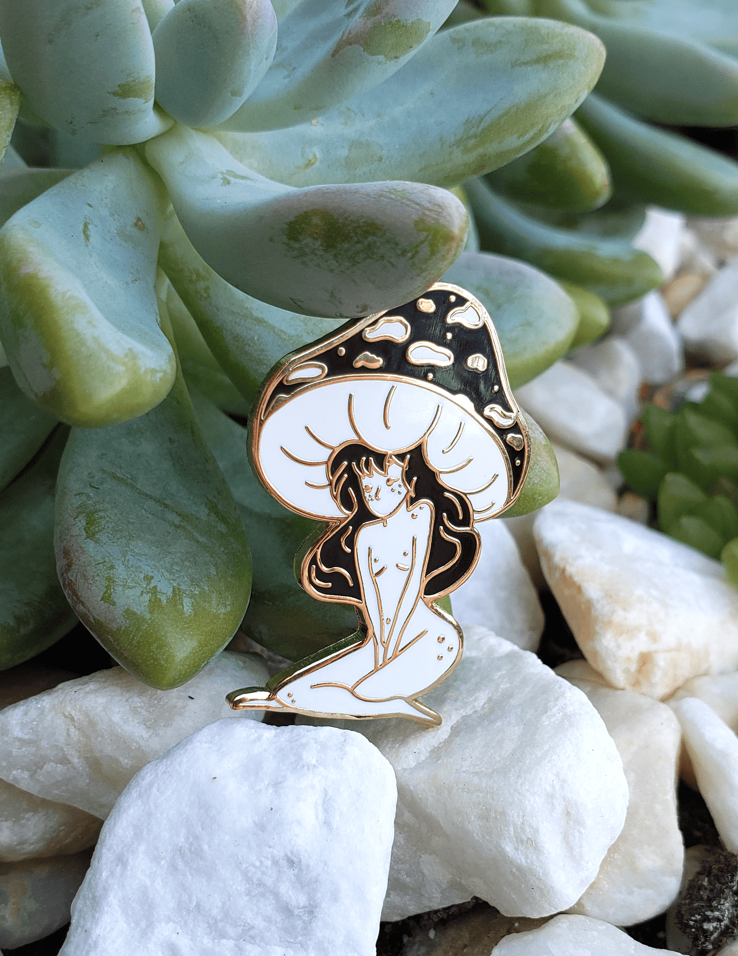 Black Mushroom Girl - Hard Enamel Pin - Concordia Style Boutique