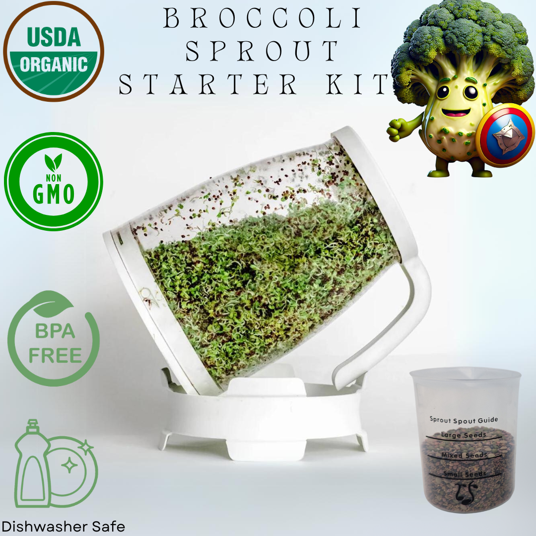 Sprout Spout Broccoli Starter Kit: Sprout Spout + 4oz or 1lb seeds + Free Sprout Scoop - Concordia Style Boutique