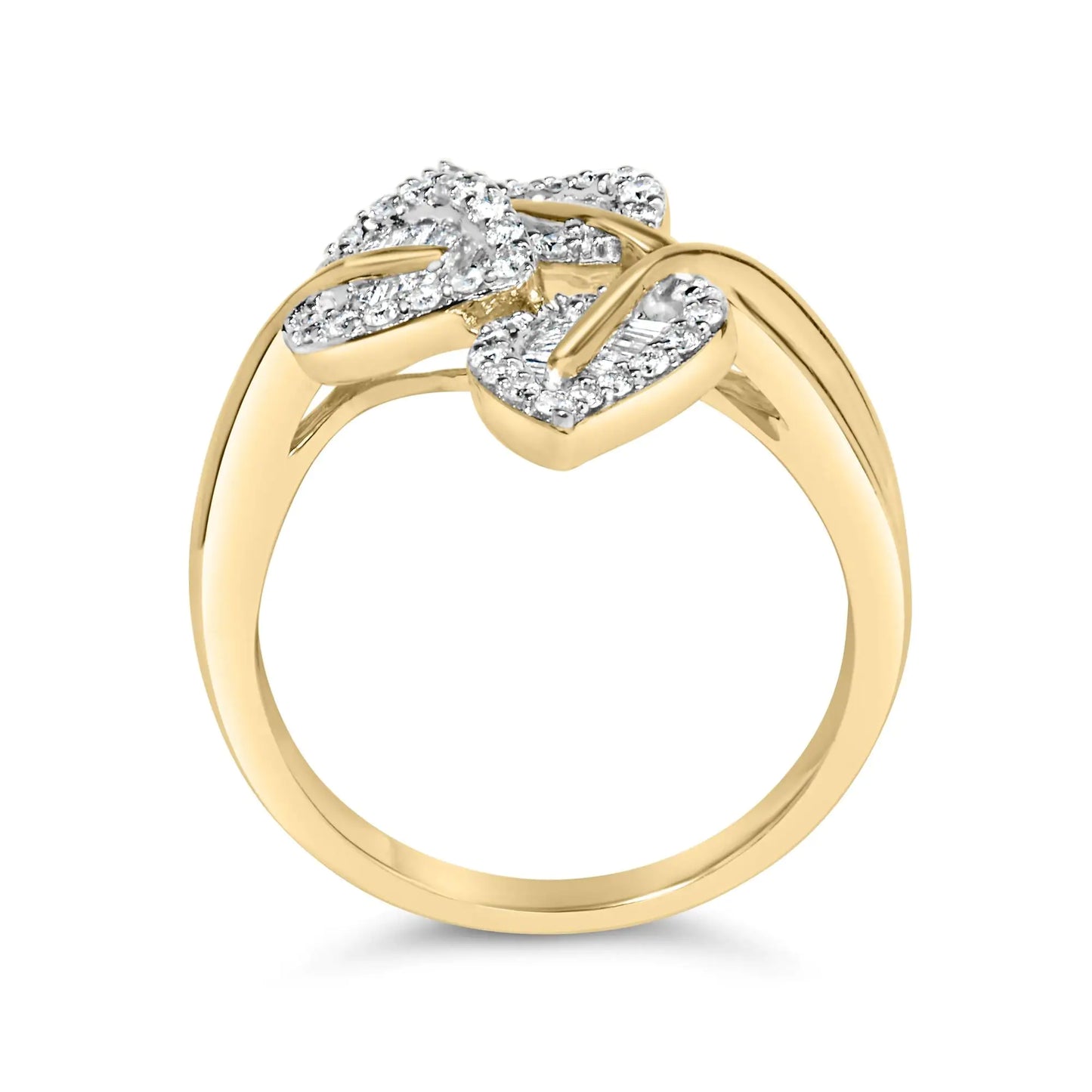 *5 Left* 10k Yellow and White Gold 1/2 Cttw Baguette and Round Diamond Bypass Triple Leaf Ring (I-J Color, I1-I2 Clarity) - Concordia Style Boutique