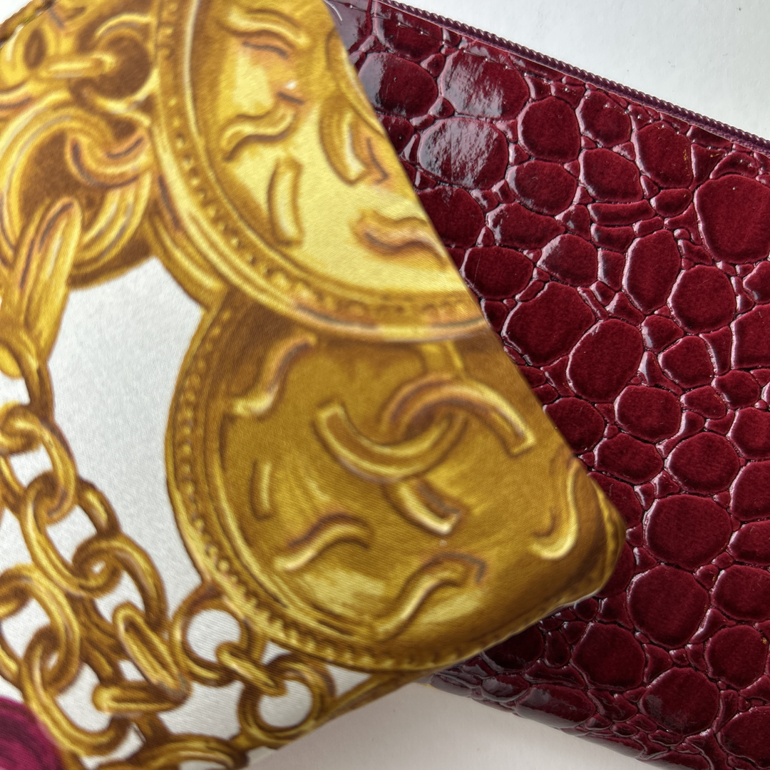 CC Logo Gold Coins Vintage Silk Scarf Wristlet Bag