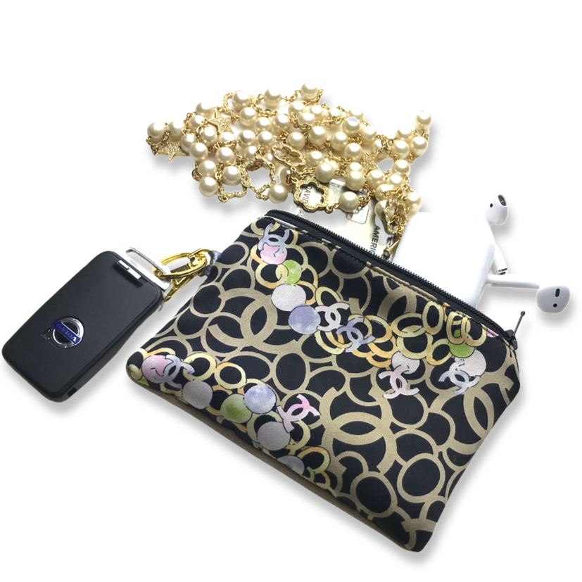 CC Noir Vintage Silk Scarf Coffee Run Keychain Bag