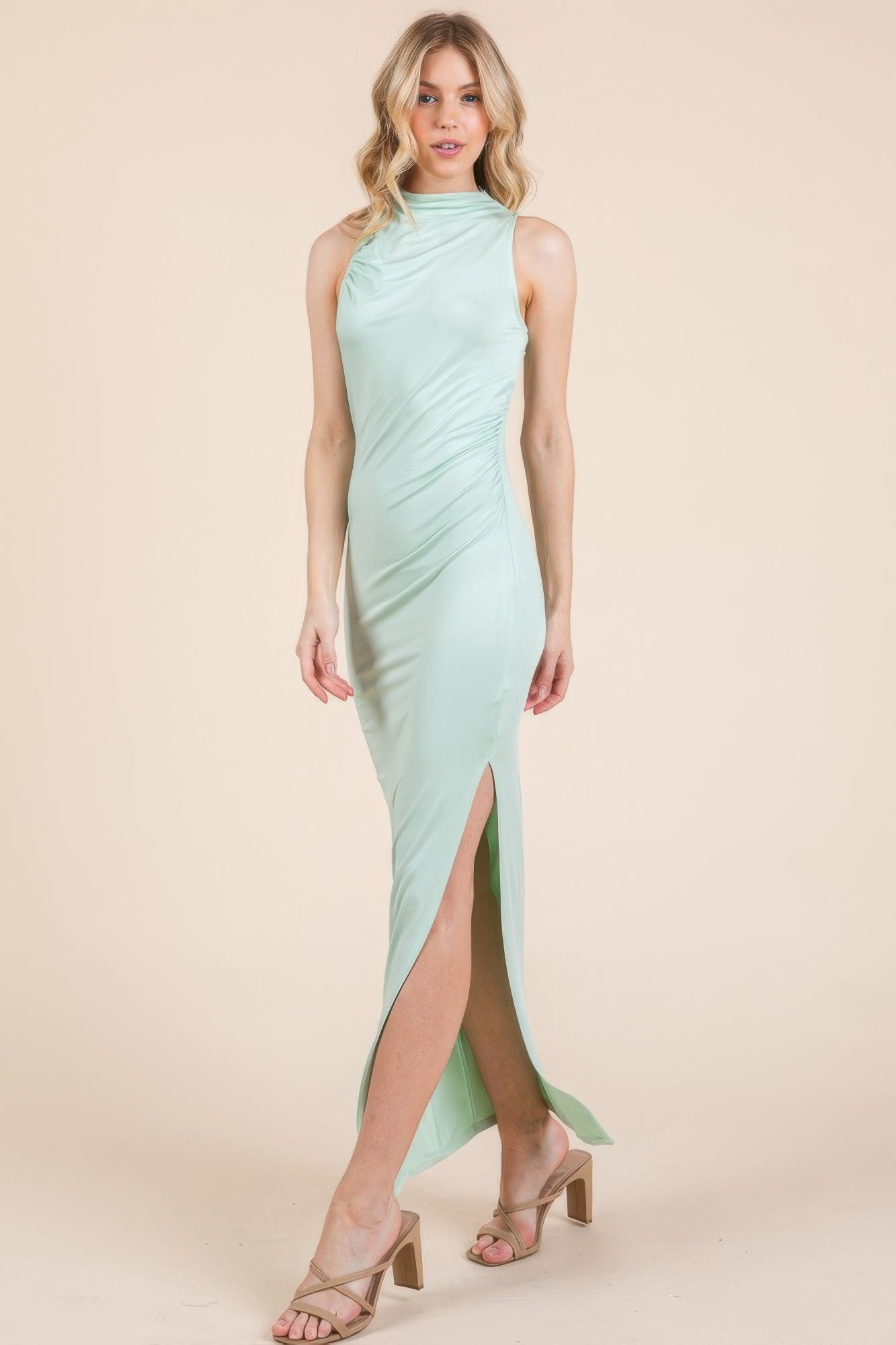Back Cut Out Side Shirring Side Slit Maxi Dress - Concordia Style Boutique