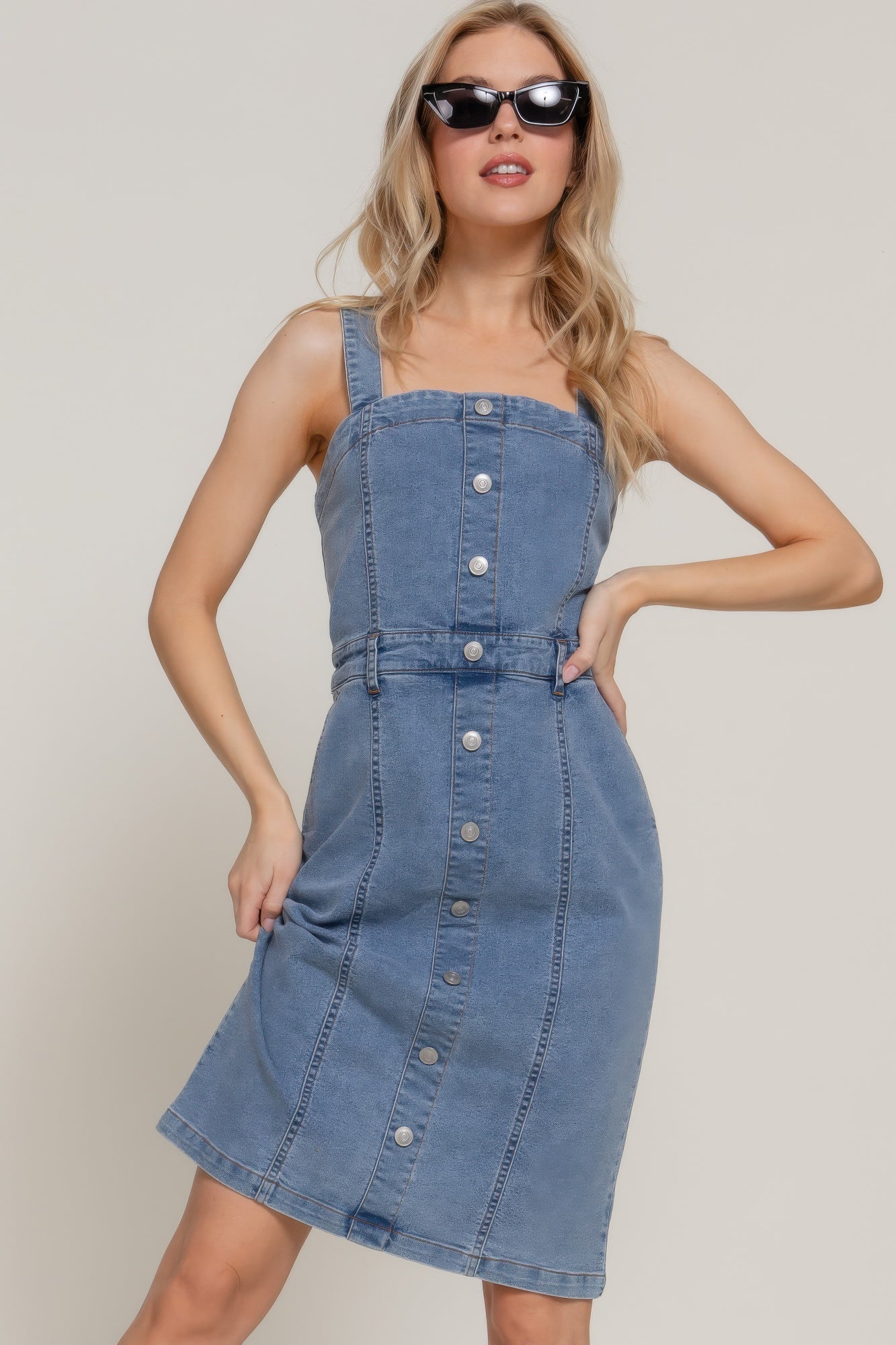 Button Down Placket Stretch Denim Dress - Concordia Style Boutique