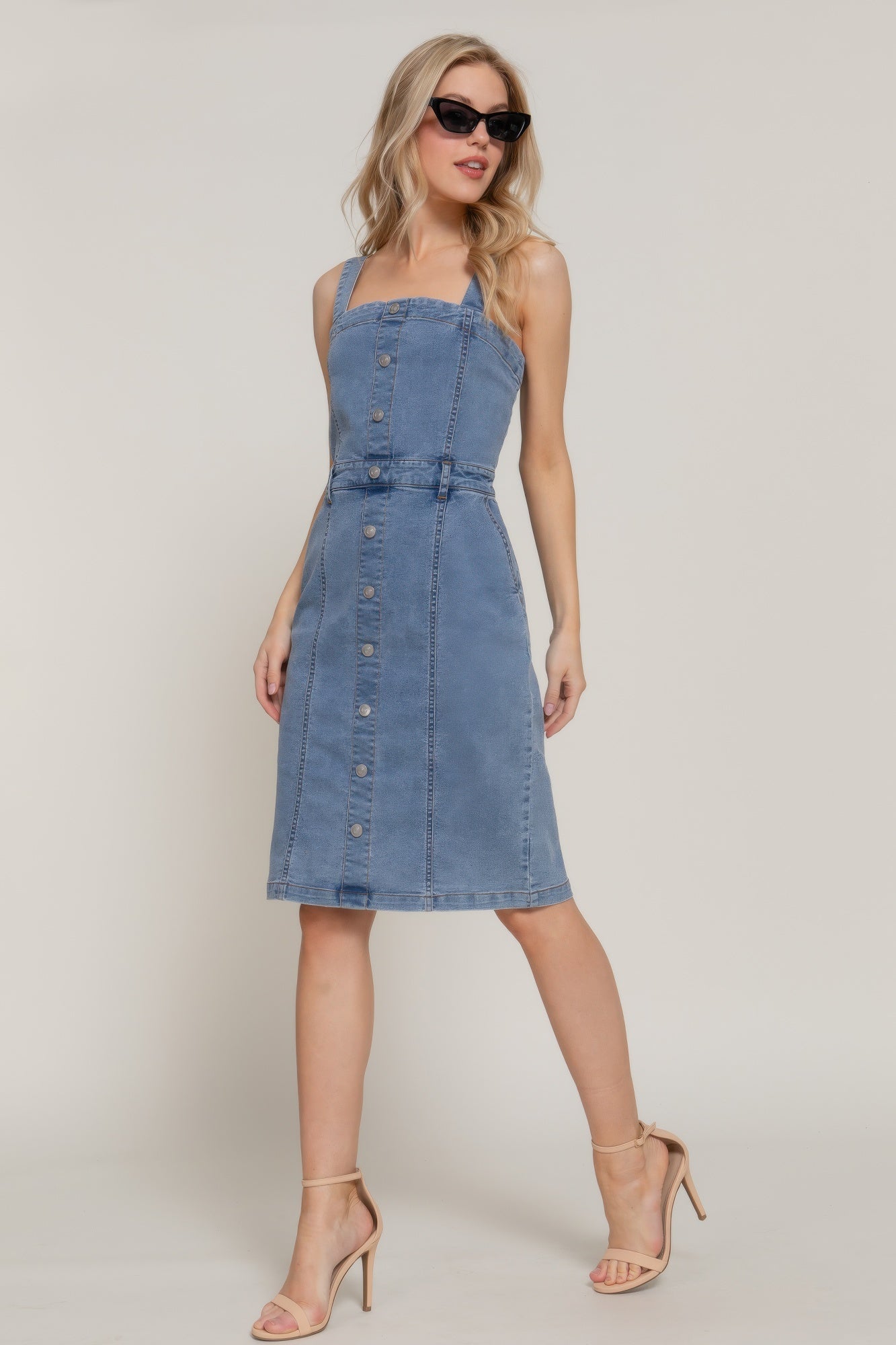 Button Down Placket Stretch Denim Dress - Concordia Style Boutique