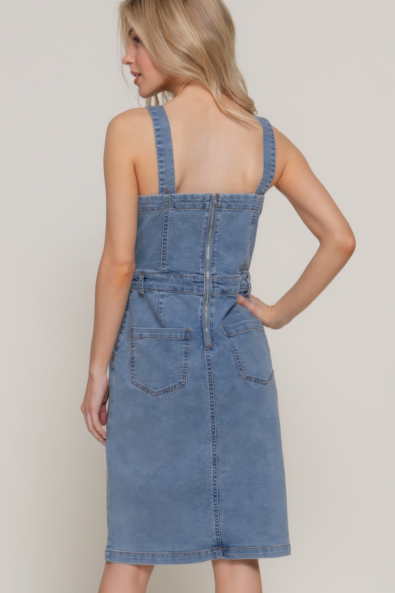 Button Down Placket Stretch Denim Dress - Concordia Style Boutique