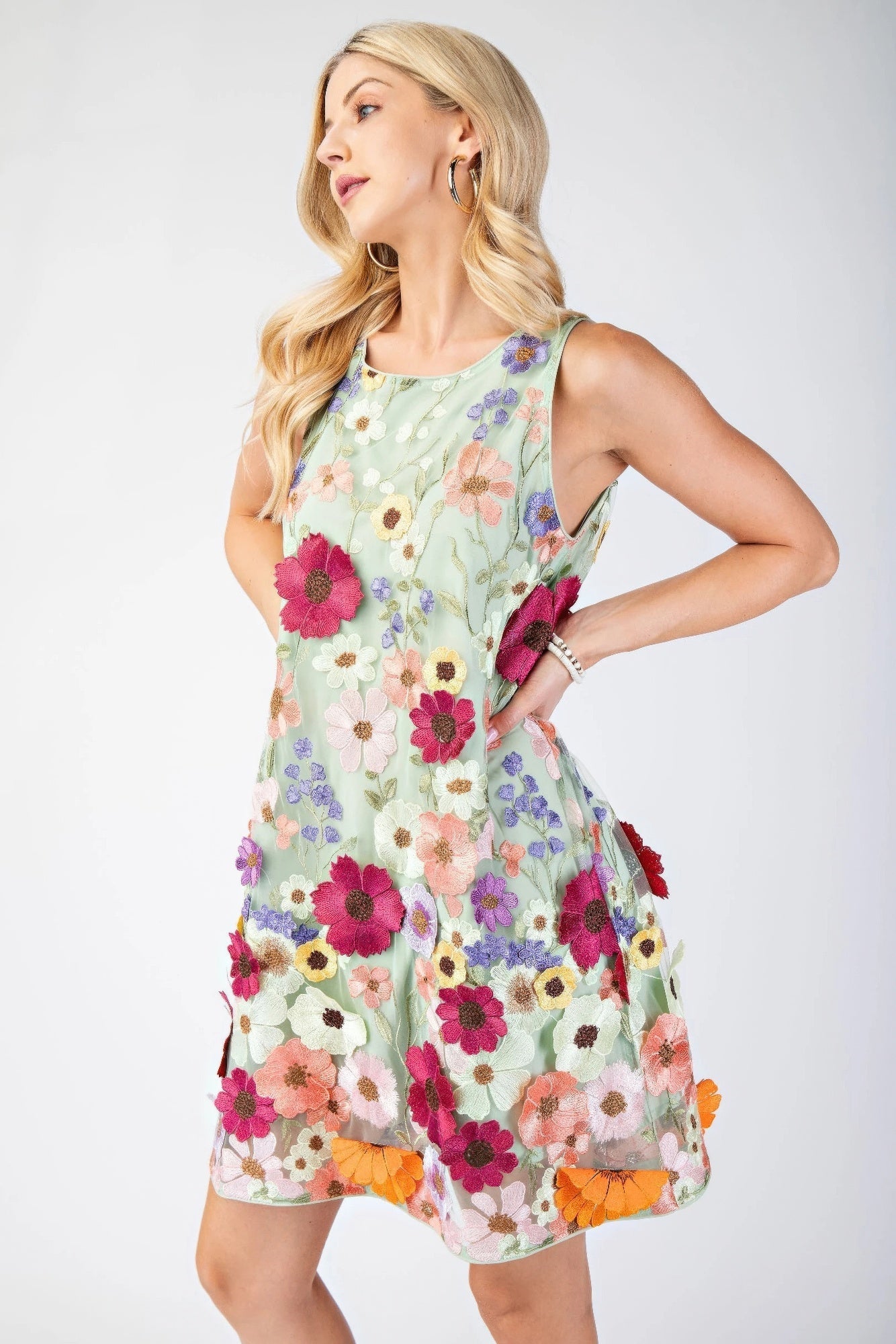 3d Floral Embroidered Sleeveless Mini Dress - Premium Apparel & Accessories from OyeraCharisma - Just $64.50! Shop now at Concordia Style Boutique