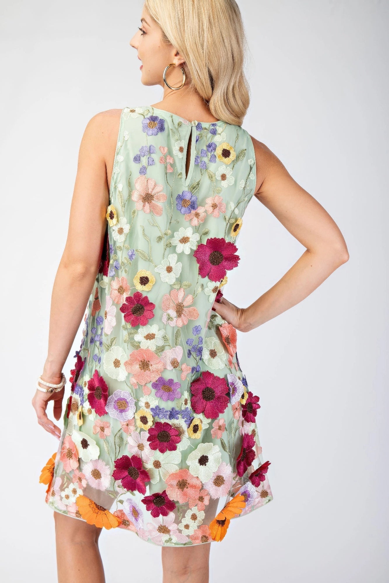 3d Floral Embroidered Sleeveless Mini Dress - Concordia Style Boutique