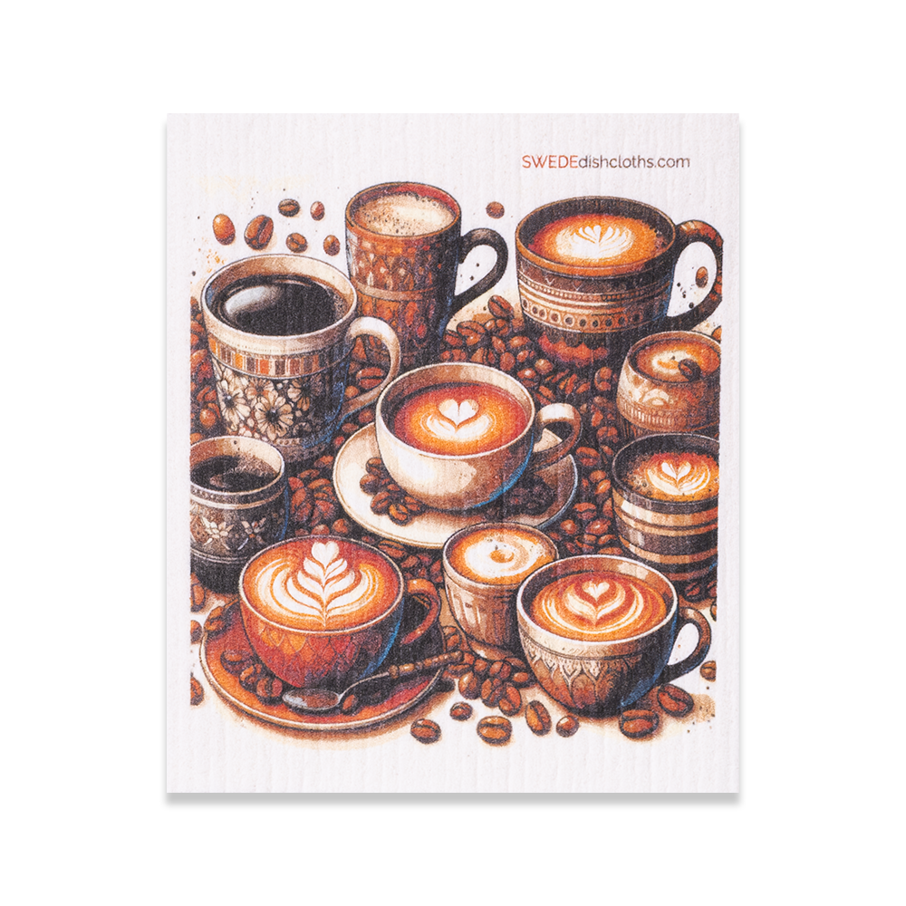 Eco-Friendly Swedish Dishcloths - Mixed New Coffee Set of 3 (Paper Towel Replacements, One of Each Design) - Concordia Style Boutique
