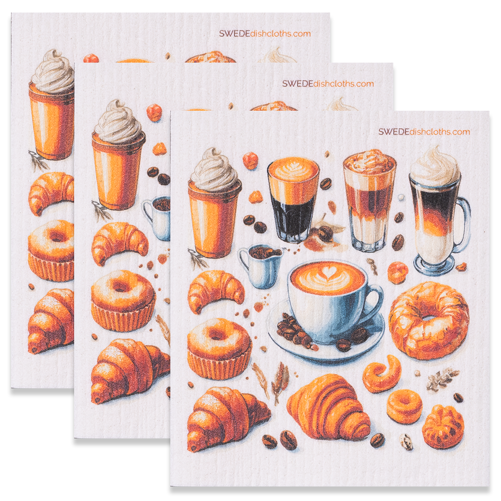 Eco-Friendly Swedish Dishcloths - Coffee and Sweets Set of 3 (Paper Towel Replacements) - Concordia Style Boutique