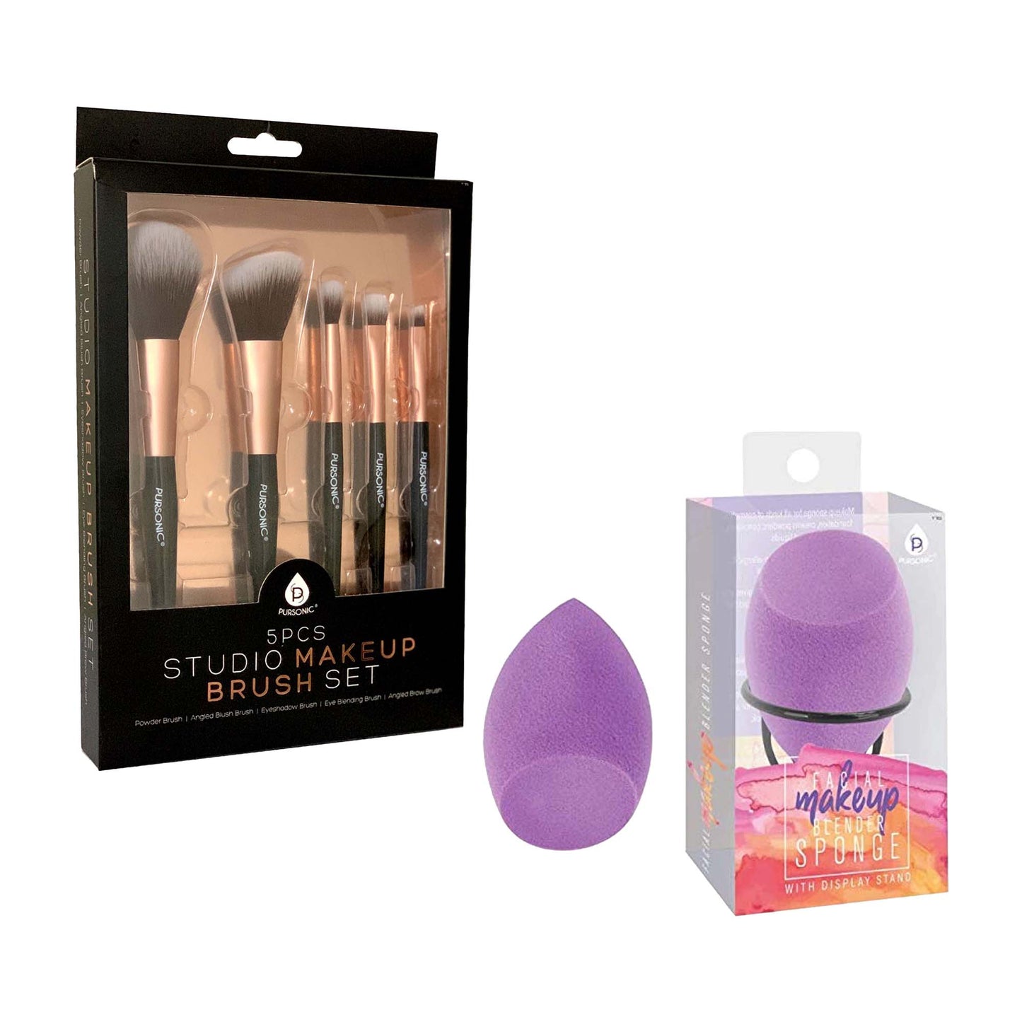 Pursonic Complete Makeup Application Kit - 5-Piece Studio Makeup Brush Set & Facial Makeup Blender Sponge with Stand - Concordia Style Boutique