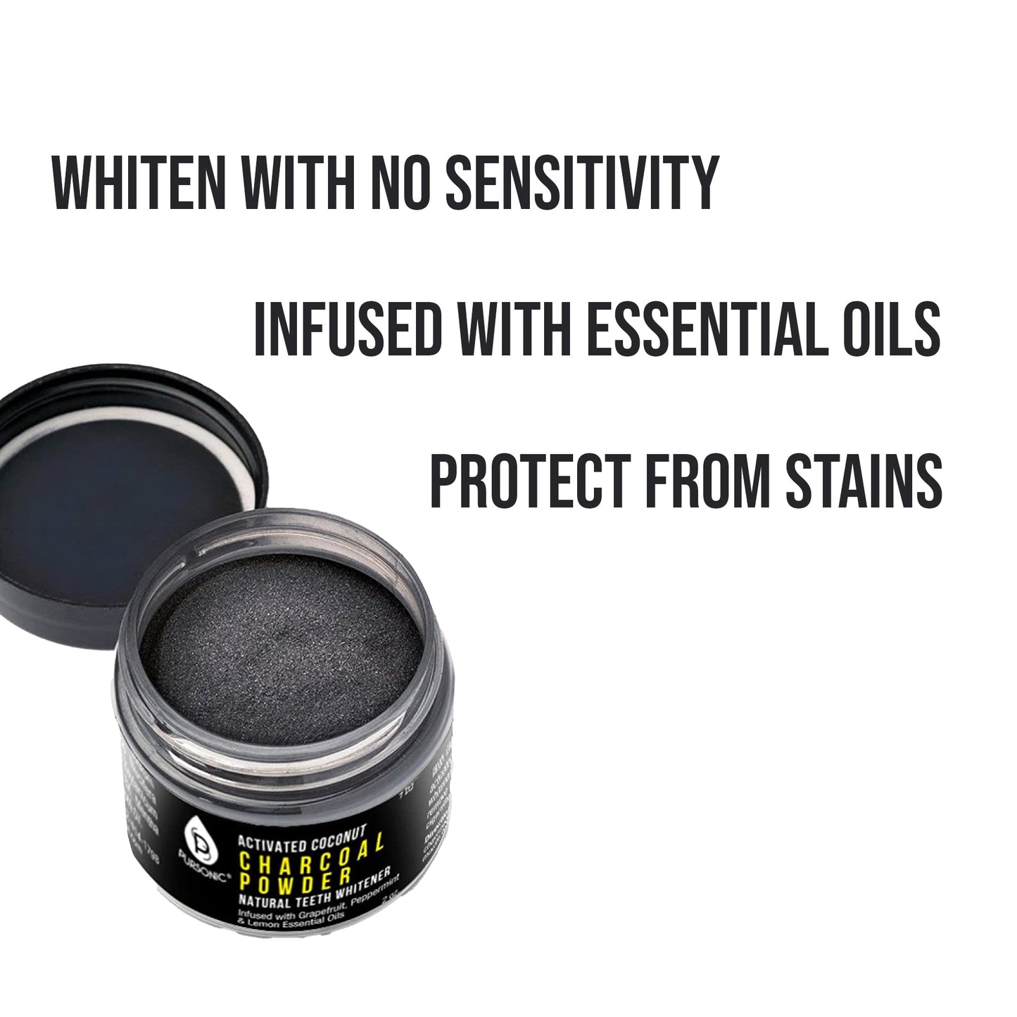 Pursonic Teeth Whitening Charcoal Powder Natural 5-Pack - Infused With Grapefruit, Peppermint & Lemon Essential Oils - 2oz Each - Concordia Style Boutique