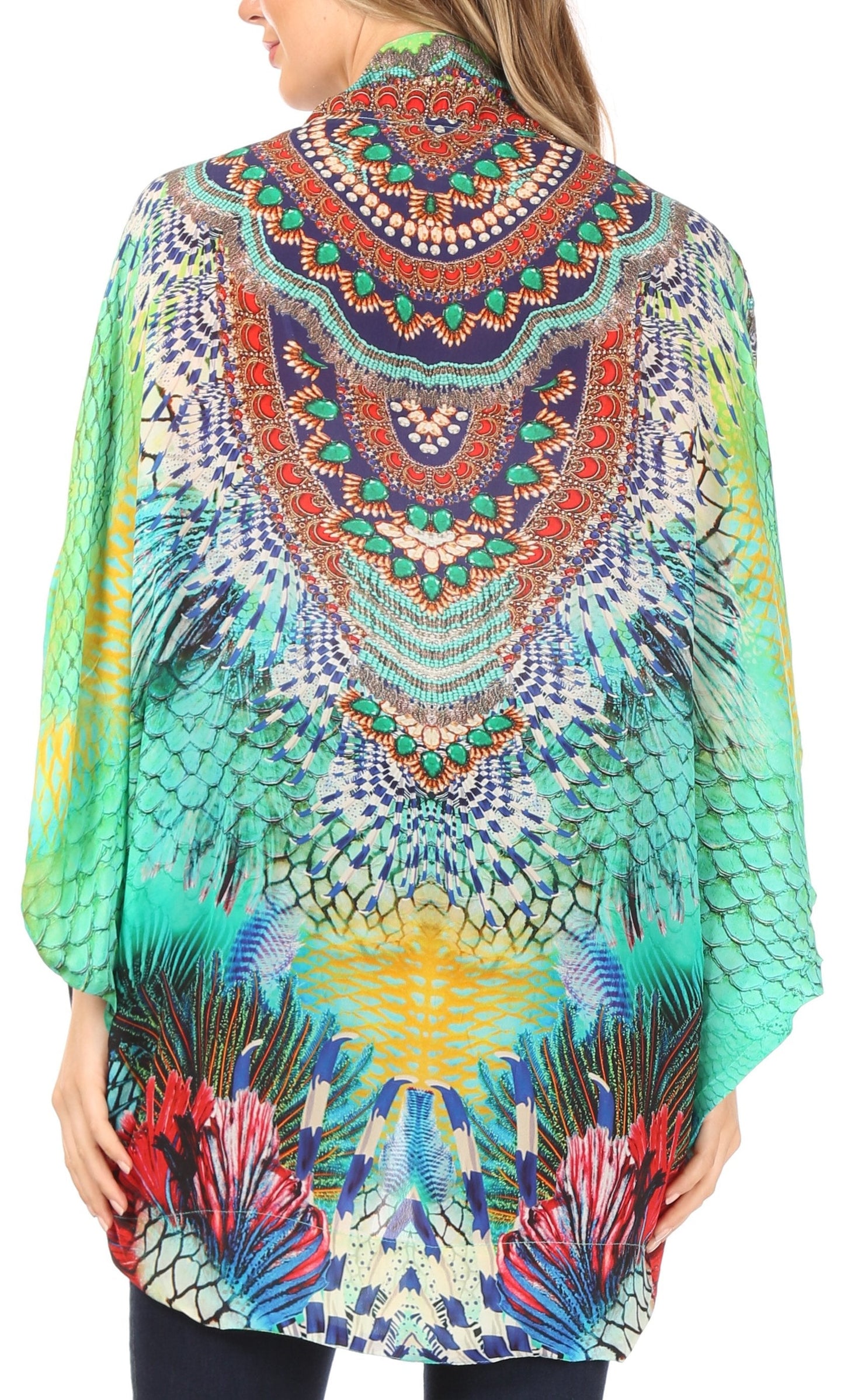 Sakkas Jenna Women's Casual Boho Sheer Kimono Loose Cardigan Cape Trendy Printed - Concordia Style Boutique