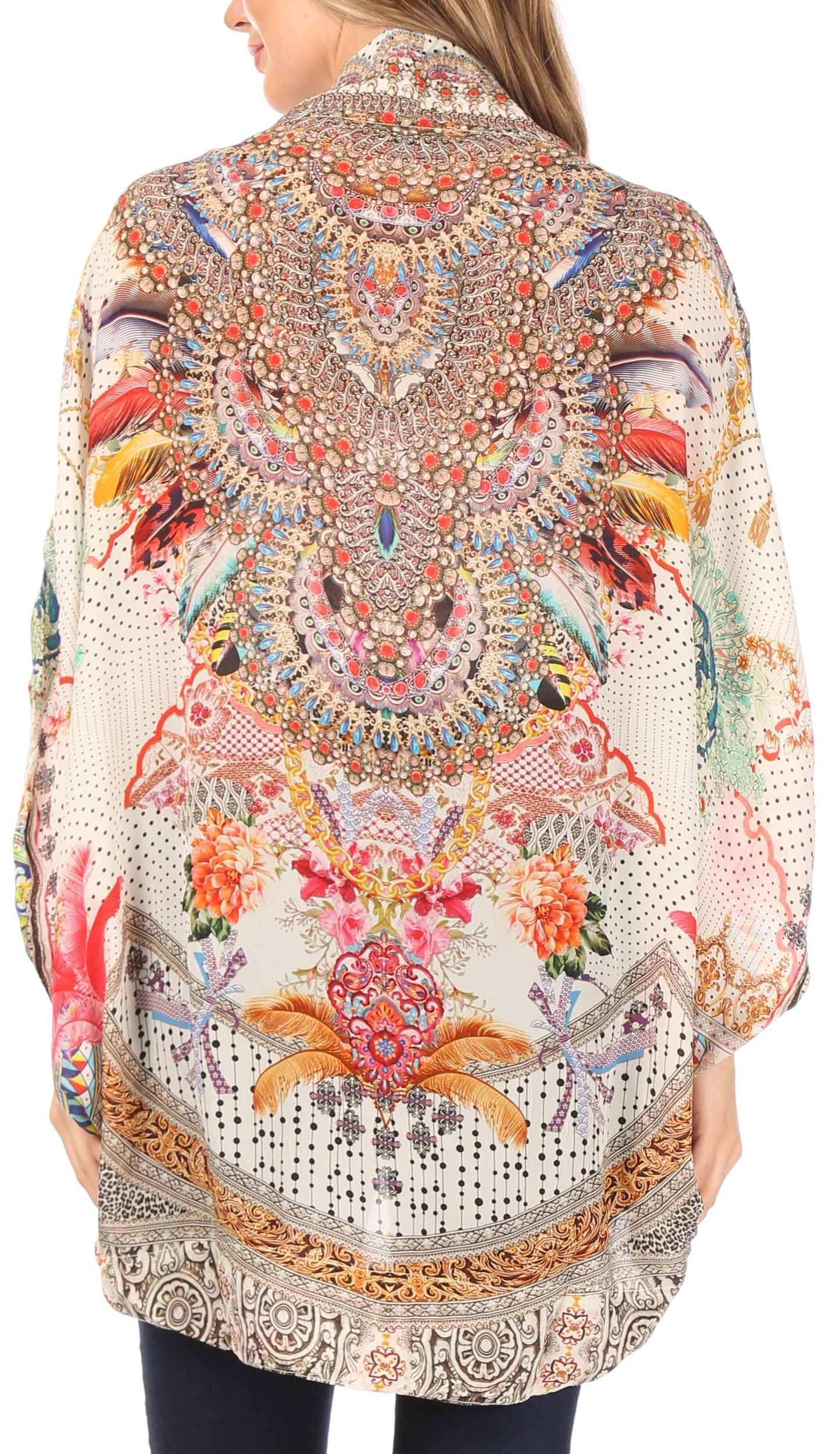 Sakkas Jenna Women's Casual Boho Sheer Kimono Loose Cardigan Cape Trendy Printed - Concordia Style Boutique